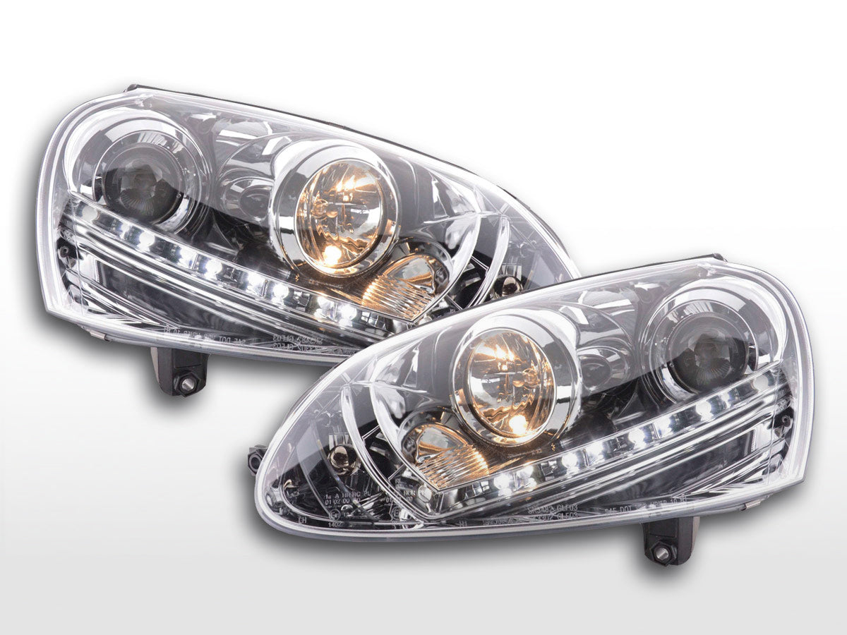 Scheinwerfer Set Daylight LED Tagfahrlicht VW Golf 5 Typ 1K 03-08 chrom Scheinwerfer Set Daylight LED Tagfahrlicht VW Golf 5 Typ 1K 03-08 chrom